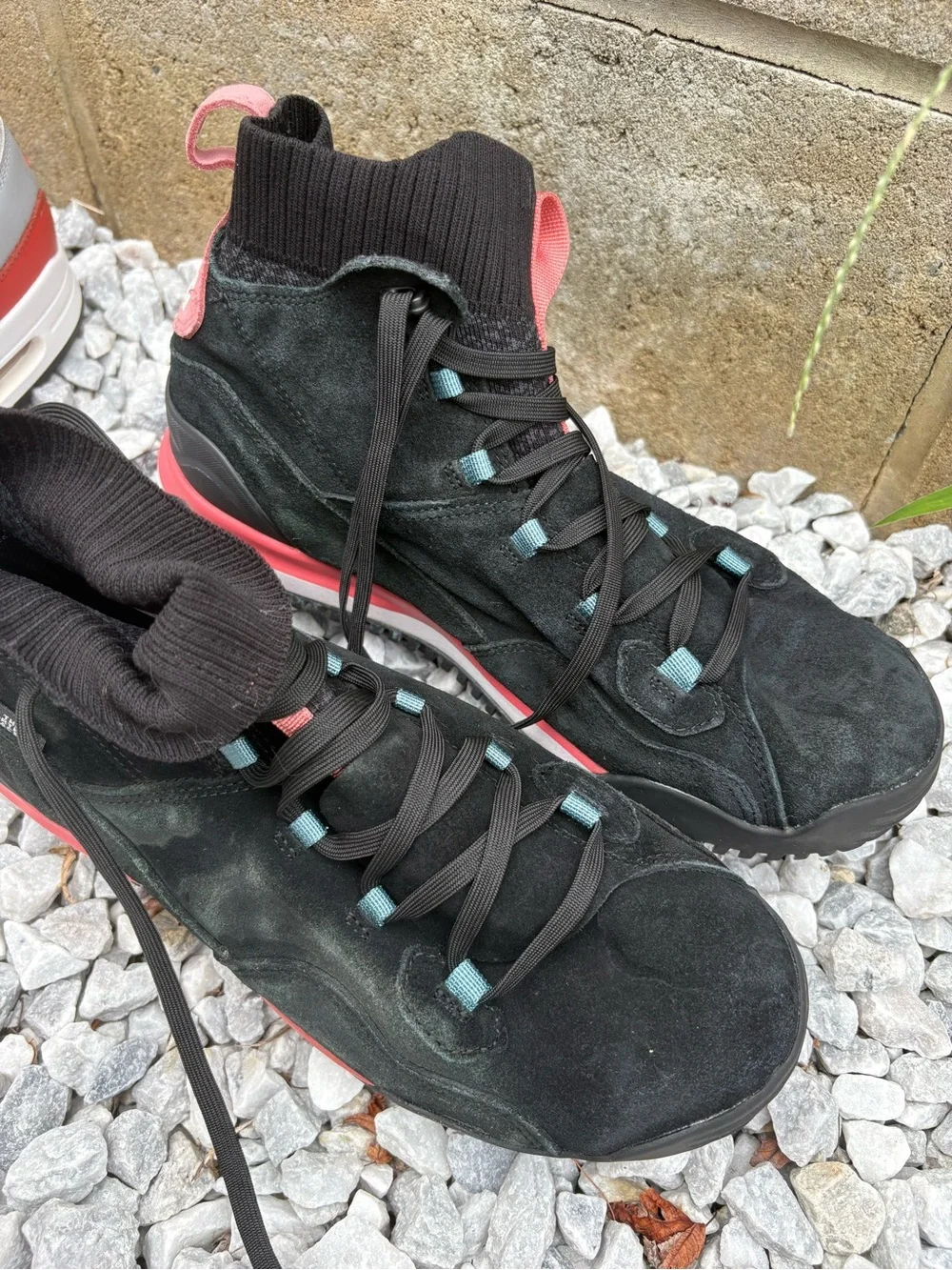The North Face Black Waterproof Suede Hiking Sneakers with Coral Accents